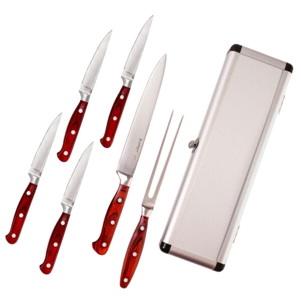 BergHOFF Pakka Wood 7-Piece Stainless Steel Steak and Carving Knife Set