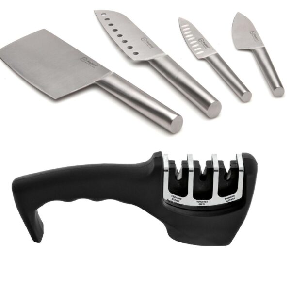 BergHOFF Straight 5-piece 18/10 Stainless Steel Specialty Knife Set with 3-Slot Sharpener