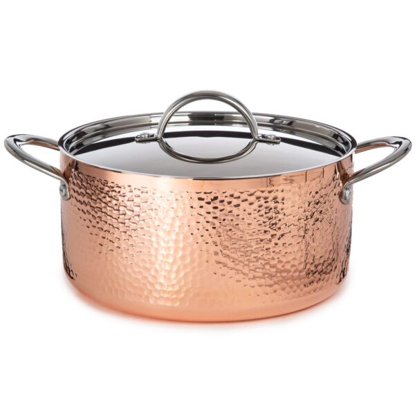 BergHOFF Vintage Tri-Ply Copper 9.5  5.75qt. Hammered Stockpot with Lid