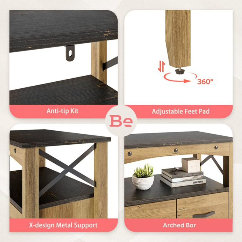 Bestier Hallway and Living Room Storage Cabinet w/ 2 Shelves and 5 Drawers, Brown - Image 2
