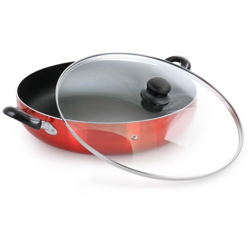 Better Chef 16 Inch Red Aluminum Deep Fryer Pan with Glass Lid - Image 2