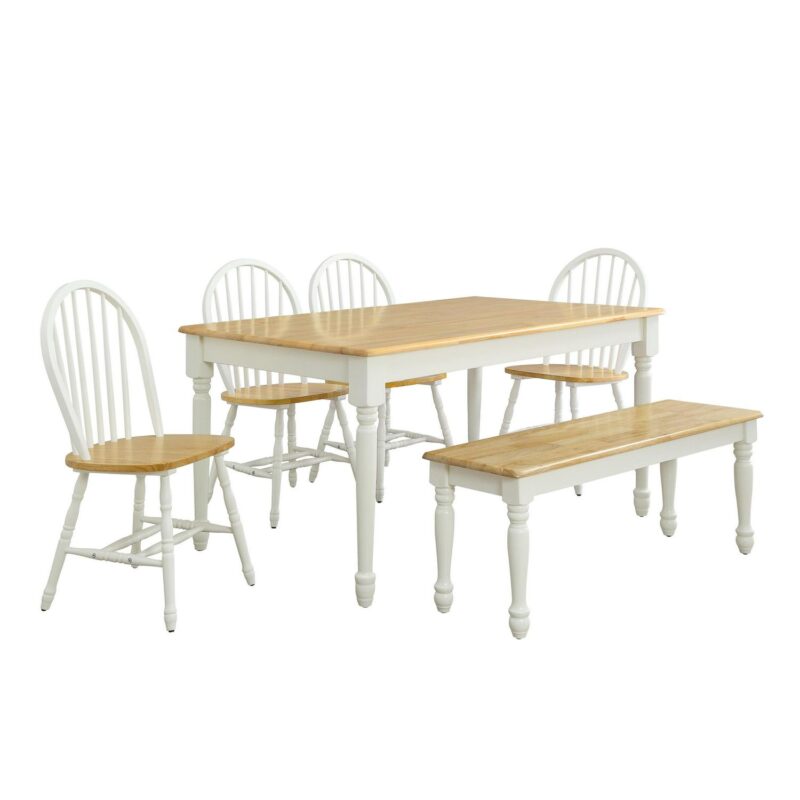Better Homes and Gardens Autumn Lane Farmhouse Dining Table, White and Natural (Table only) - Image 4