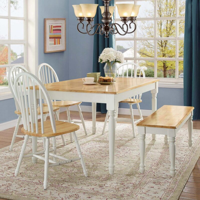 Better Homes and Gardens Autumn Lane Farmhouse Dining Table, White and Natural (Table only) - Image 2