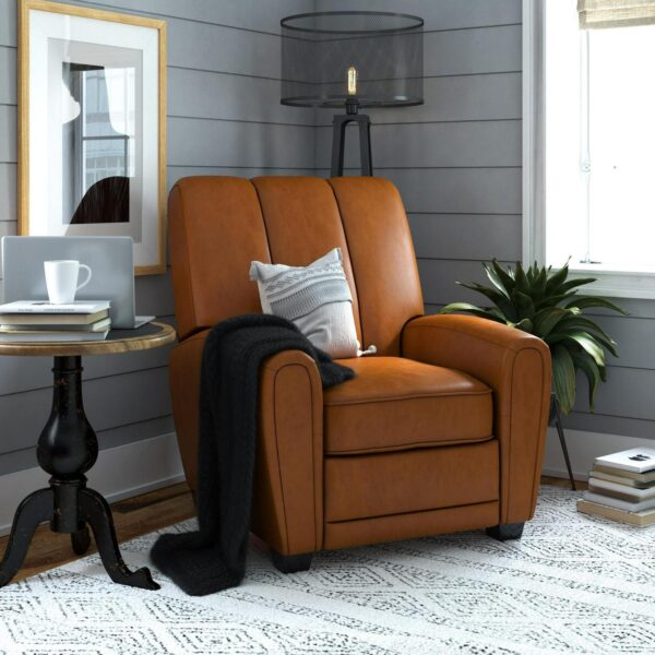 Better Homes and Gardens Vertical Channel Pushback Recliner Chair, Camel Faux Leather