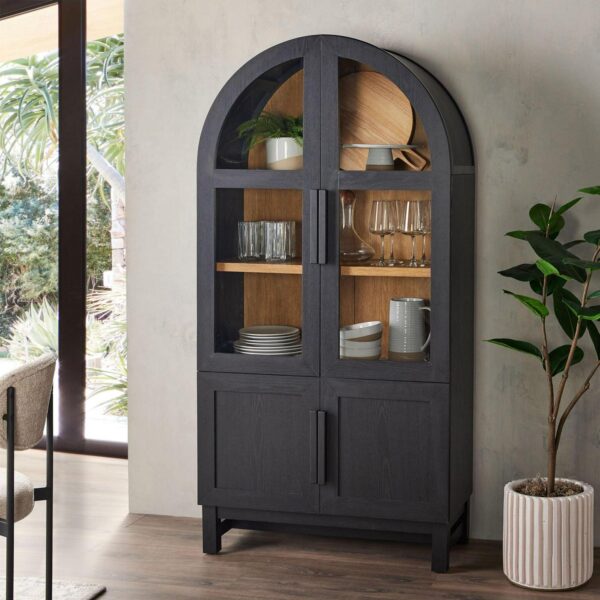 Better Homes and Gardens Juliet Kitchen Rounded Solid Wood Frame Arc Cabinet, Black Finish