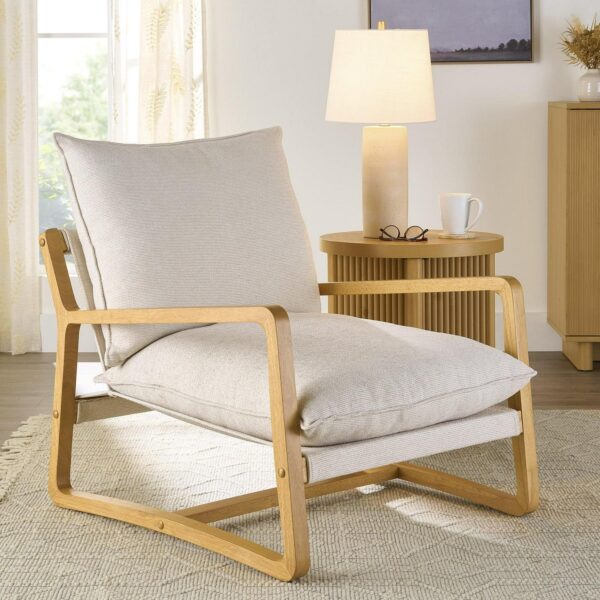 Better Homes and Gardens Wooden Ezra Sling Chair, Cream Linen