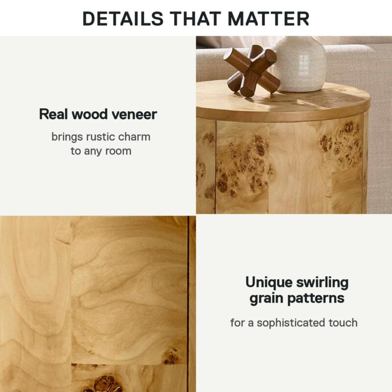 Better Homes and Gardens Burlwood Round End Table, Light Burl Wood Veneer - Image 4