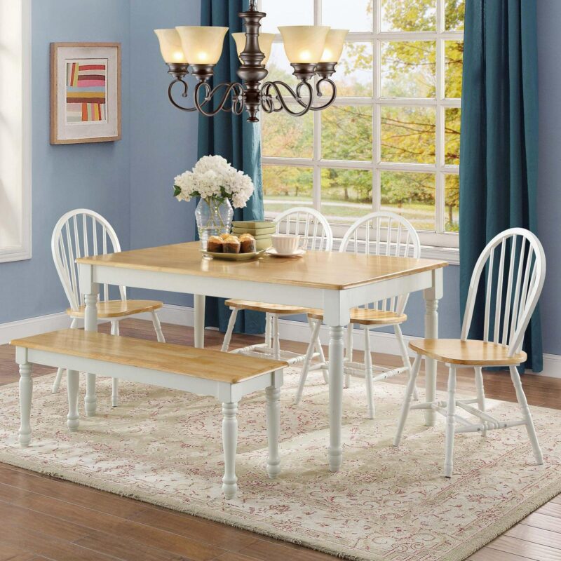 Better Homes and Gardens Autumn Lane Farmhouse Dining Table, White and Natural (Table only) - Image 7