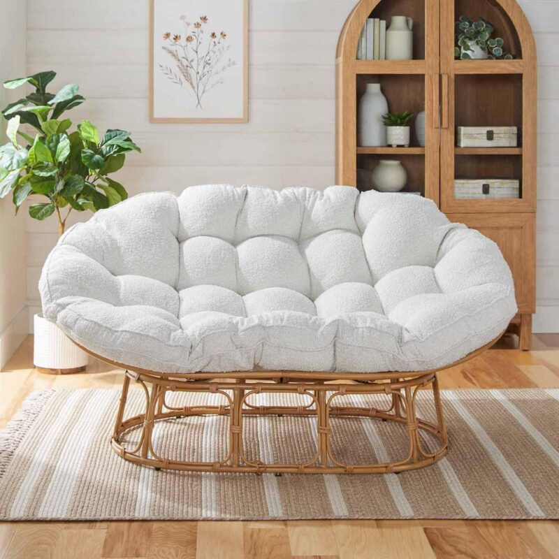 Better Homes and Gardens Double Papasan Chair, Cream Boucle - Image 5