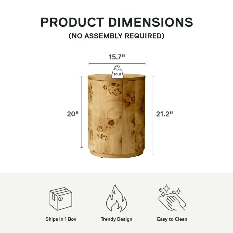 Better Homes and Gardens Burlwood Round End Table, Light Burl Wood Veneer - Image 6