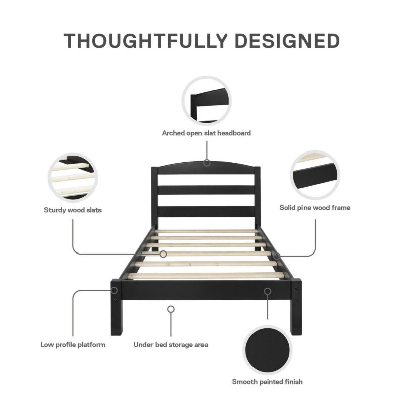 Better Homes and Gardens Leighton Kids Twin Size Bed, Wood Platform Bed Frame, Black - Image 6