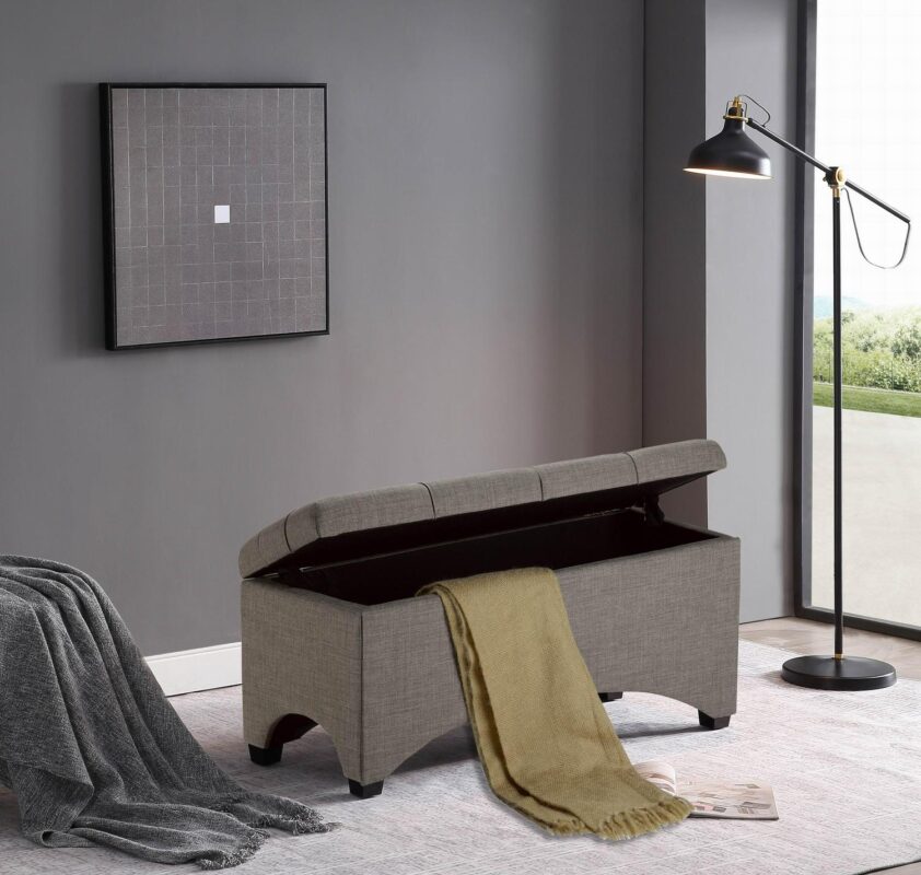 Better Homes and Gardens Pintucked 42  Storage Bench, Taupe - Image 3