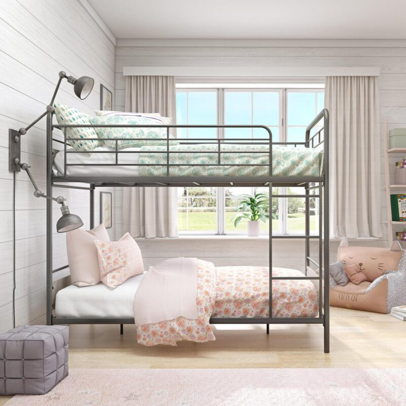 Better Homes and Gardens Anniston Twin Over Twin Bunk Bed, Metal Frame and Rustic Gray Accents - Image 3