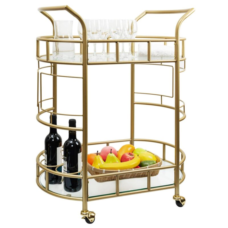 Better Homes and Gardens Fitzgerald Bar Cart with Matte Gold Metal Finish, 2-Tiers - Image 2