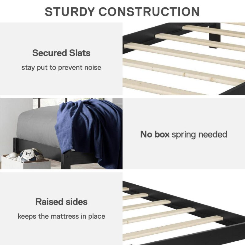 Better Homes and Gardens Leighton Kids Twin Size Bed, Wood Platform Bed Frame, Black - Image 8