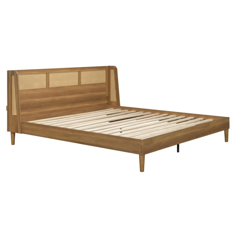 Better Homes and Gardens Springwood Caning King Platform Bed With Headboard, Light Honey Finish - Image 4