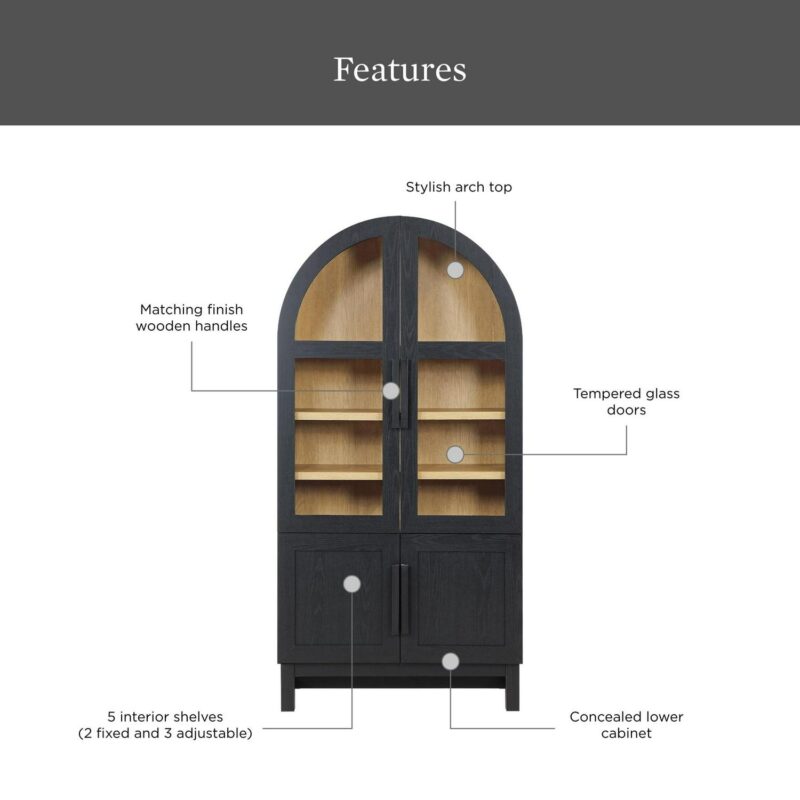 Better Homes and Gardens Juliet Kitchen Rounded Solid Wood Frame Arc Cabinet, Black Finish - Image 12