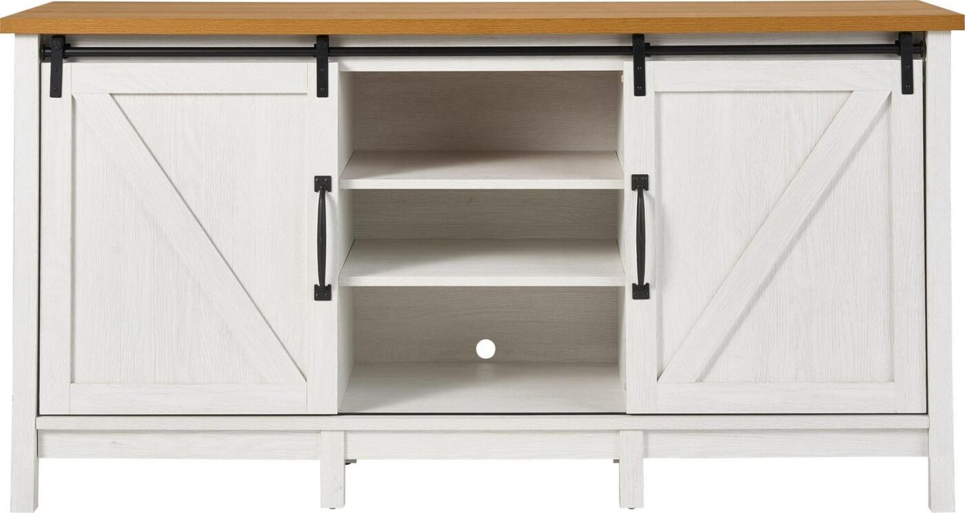 Better Homes and Gardens Modern Farmhouse TV stand for TV's up to 70 , Alabaster and Light Honey Finish - Image 3