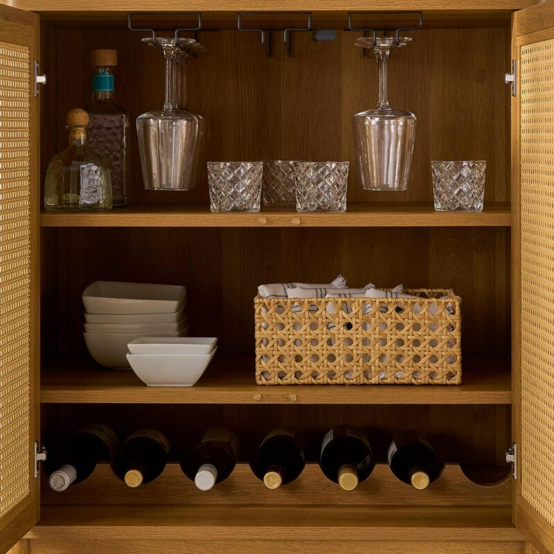 Better Homes and Gardens Springwood Caning Bar Cabinet, Light Honey Finish - Image 4