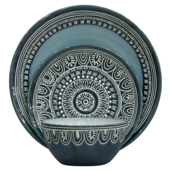 Better Homes and Gardens Teal Medallion 12-Piece Stoneware Dinnerware Set