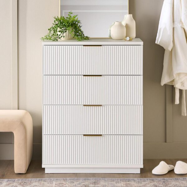 Better Homes and Gardens Lillian Fluted 4-Drawer Dresser, White Finish