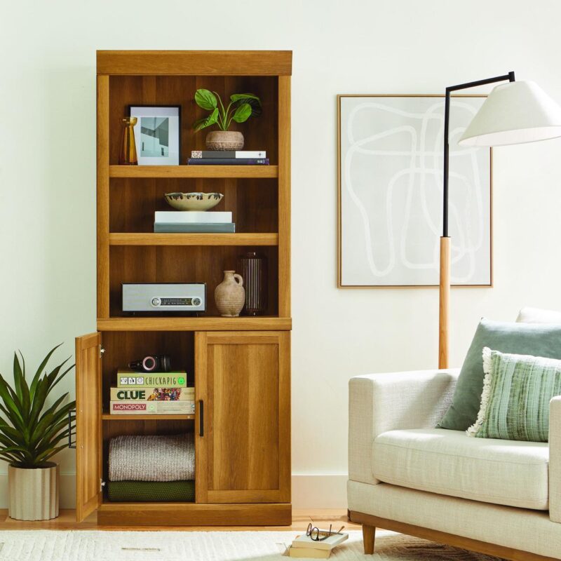 Better Homes and Gardens Glendale Bookcase With Doors, Light Honey Finish - Image 8