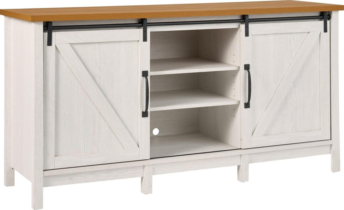 Better Homes and Gardens Modern Farmhouse TV stand for TV's up to 70 , Alabaster and Light Honey Finish - Image 2