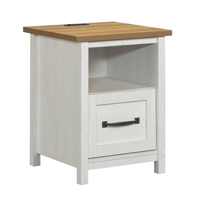 Better Homes and Gardens Modern Farmhouse Nightstand with USB, Alabaster and Light Honey Finish - Image 4