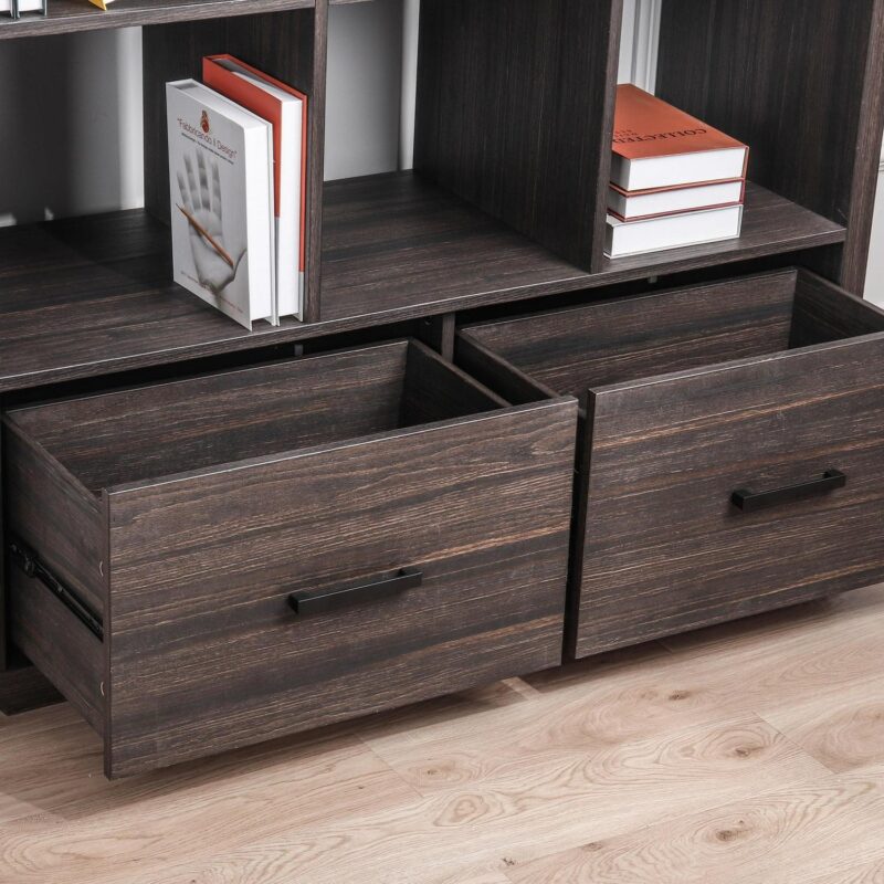 Better Homes and Gardens Steele 6 Cube Storage Bookcase Organizer with Drawers, Tobacco Oak Finish - Image 5