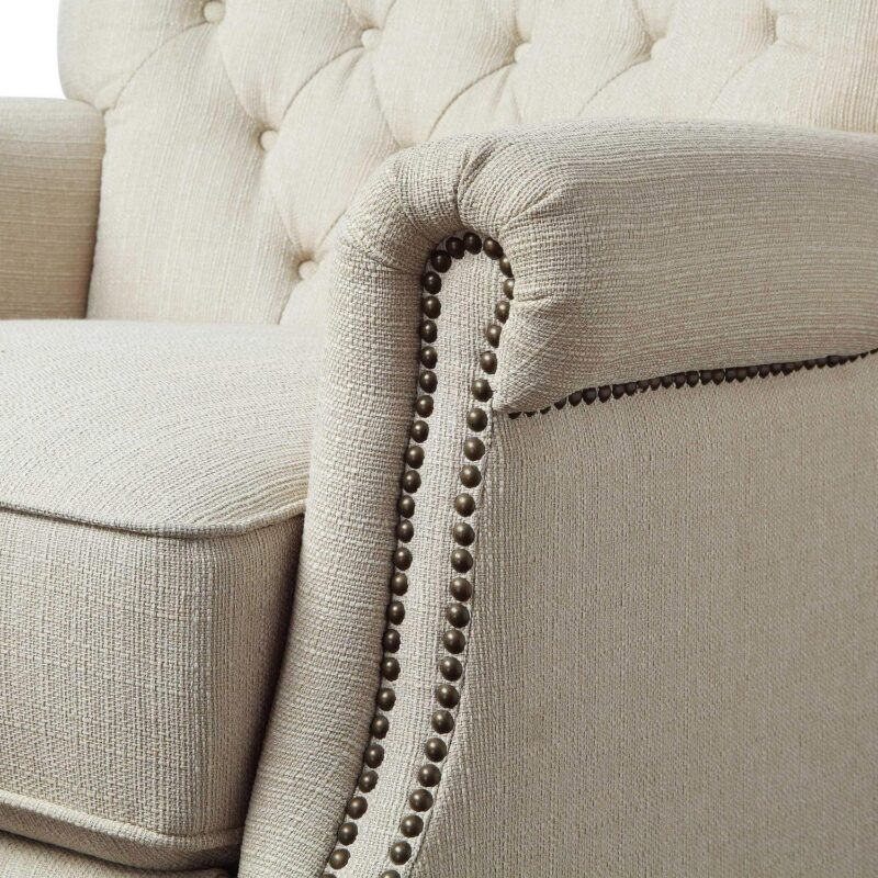 Better Homes and Gardens Tufted Push Back Recliner, Beige Fabric Upholstery - Image 3