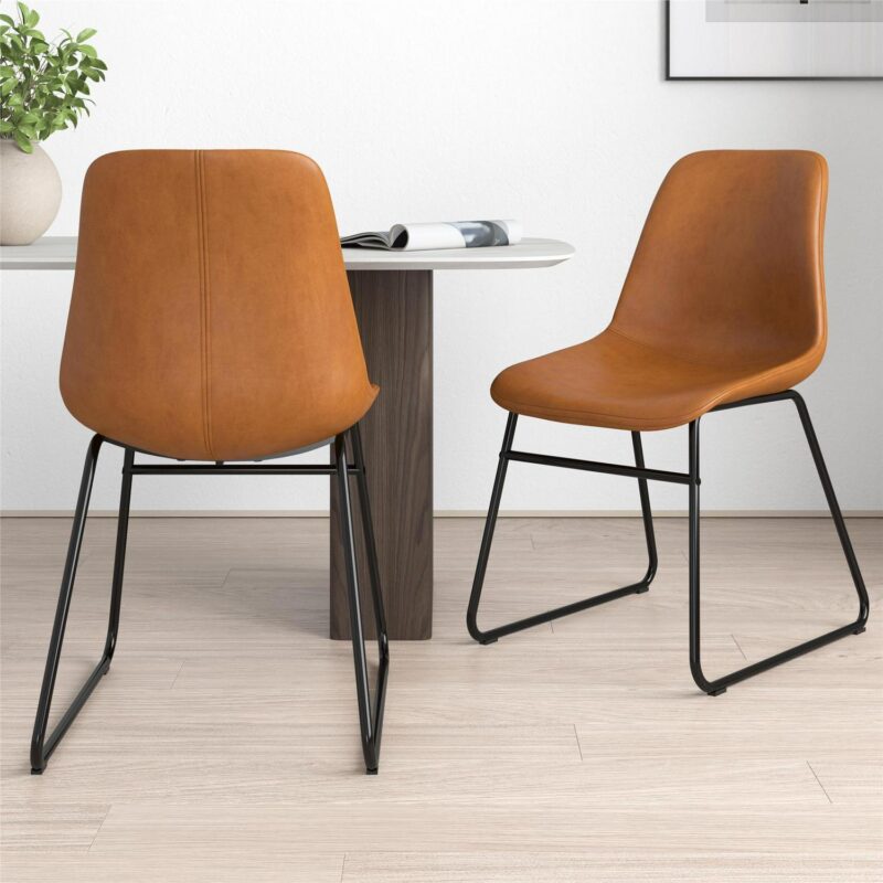 Better Homes and Gardens Scoop Dining Chair, Camel Faux Leather, 2 Pack - Image 2