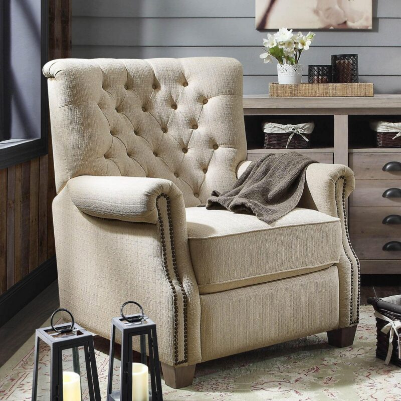 Better Homes and Gardens Tufted Push Back Recliner, Beige Fabric Upholstery - Image 7