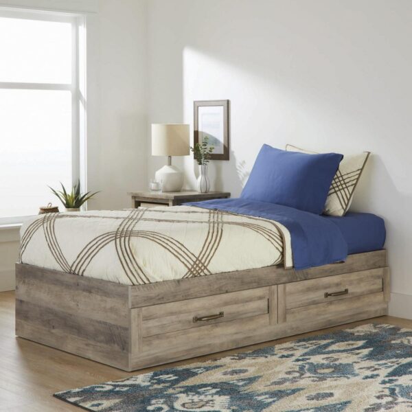 Better Homes and Gardens Modern Farmhouse Platform 2-Drawer Storage Bed, Twin, Rustic Gray Finish