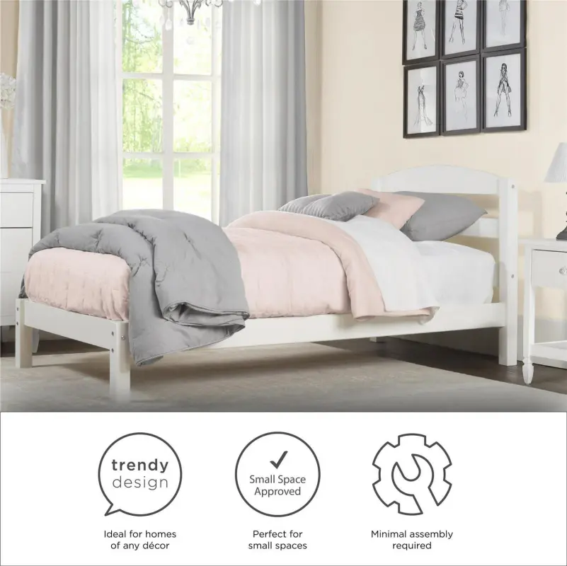 Better Homes and Gardens Leighton Bed Frame with Signature Sleep Tranquil 8-Inch Pocket Spring Mattress, Twin, White - Image 15