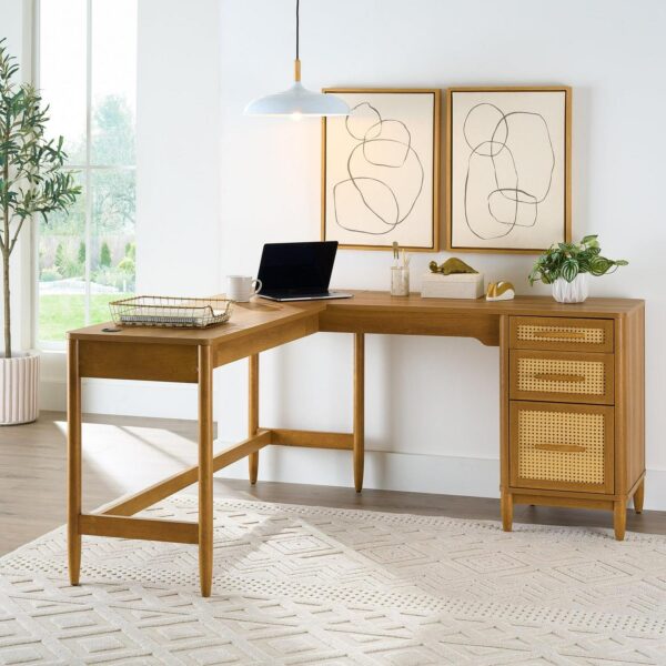 Better Homes and Gardens Springwood L-Shape Desk, Light Honey Finish