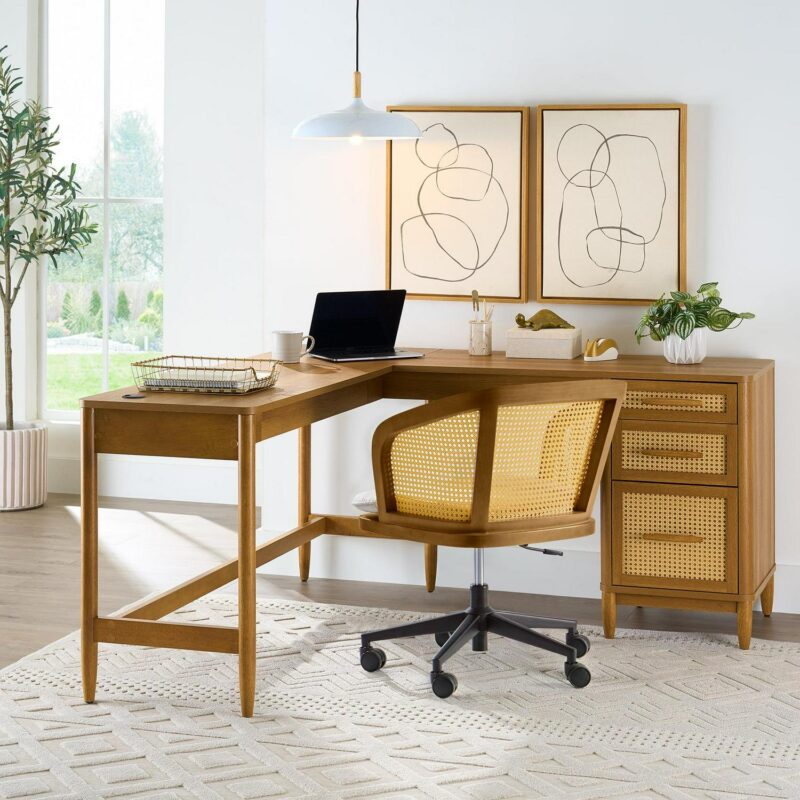 Better Homes and Gardens Springwood L-Shape Desk, Light Honey Finish - Image 6