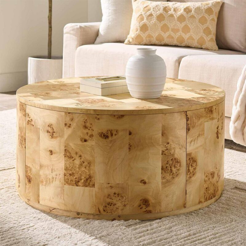 Better Homes and Gardens Burlwood Round Coffee Table, Light Burl Wood Veneer - Image 5