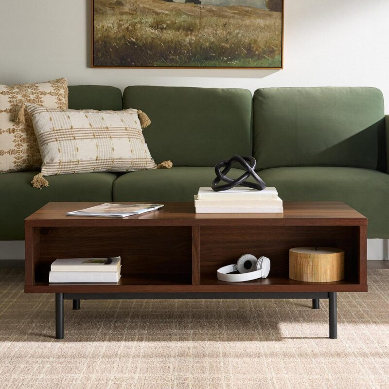 Better Homes and Gardens Wyatt Geo Modern Rectangular Wood Coffee Table with Storage, Walnut Brown - Image 2
