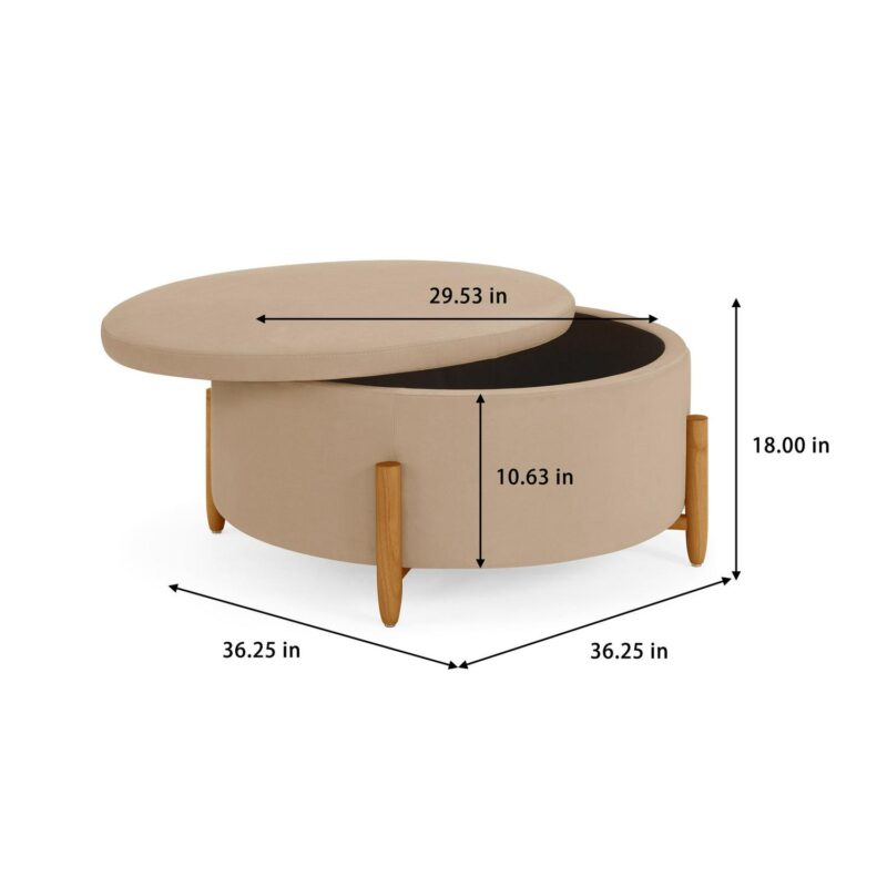 Better Homes and Gardens Springwood Round Storage Ottoman, Beige Velvet - Image 2