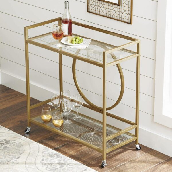 Better Homes and Gardens Nola Mid-Century Metal and Glass Bar Cart, Gold Finish