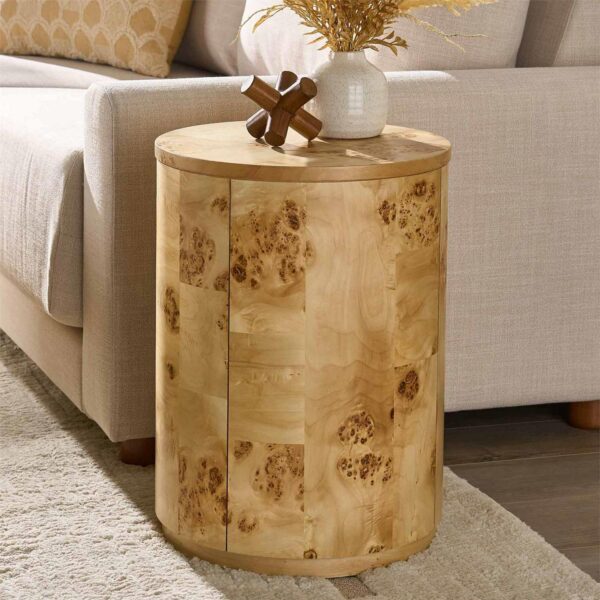 Better Homes and Gardens Burlwood Round End Table, Light Burl Wood Veneer