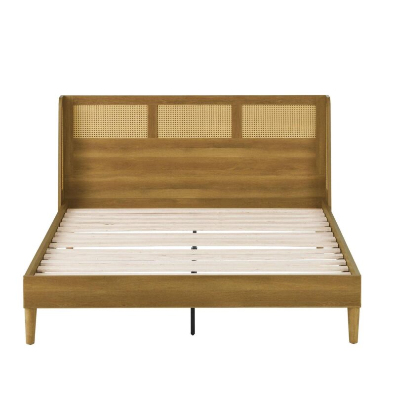 Better Homes and Gardens Springwood Caning King Platform Bed With Headboard, Light Honey Finish - Image 2