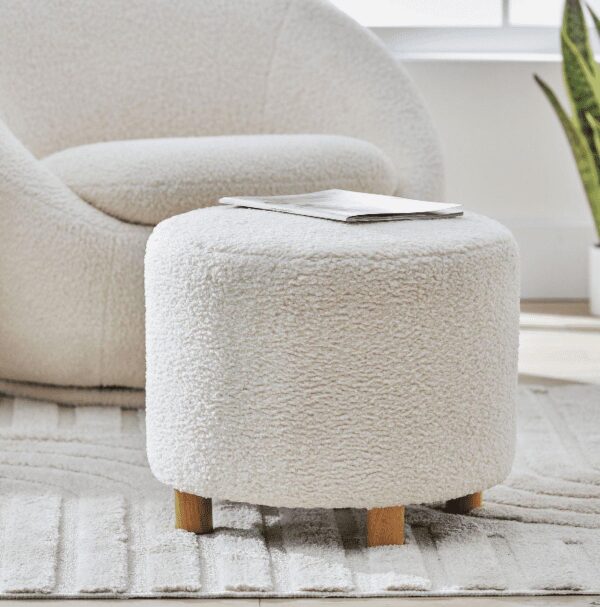 Better Homes and Gardens Mira Round Ottoman, Cream