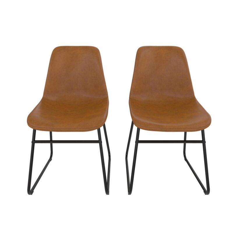 Better Homes and Gardens Scoop Dining Chair, Camel Faux Leather, 2 Pack - Image 4
