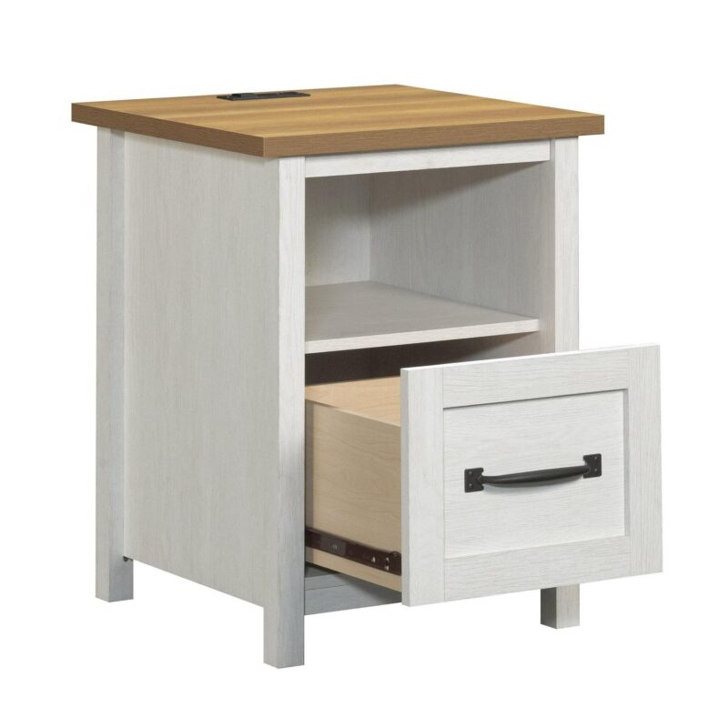Better Homes and Gardens Modern Farmhouse Nightstand with USB, Alabaster and Light Honey Finish - Image 5