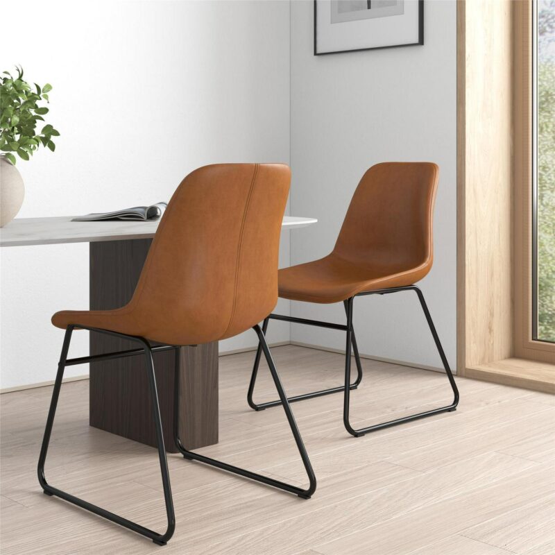Better Homes and Gardens Scoop Dining Chair, Camel Faux Leather, 2 Pack - Image 3