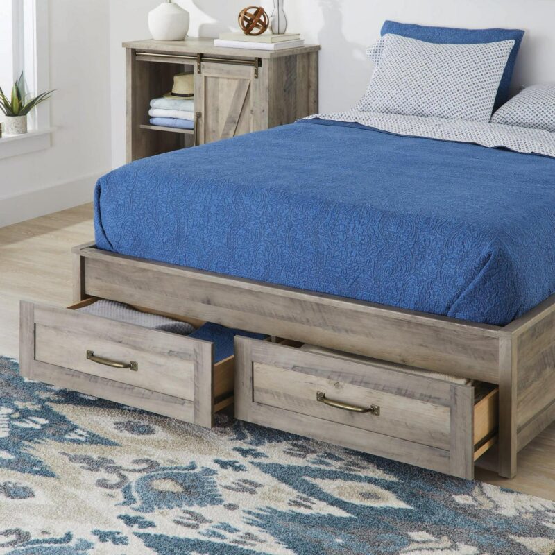 Better Homes and Gardens Modern Farmhouse Queen Platform Bed with Storage, Rustic Gray Finish - Image 3
