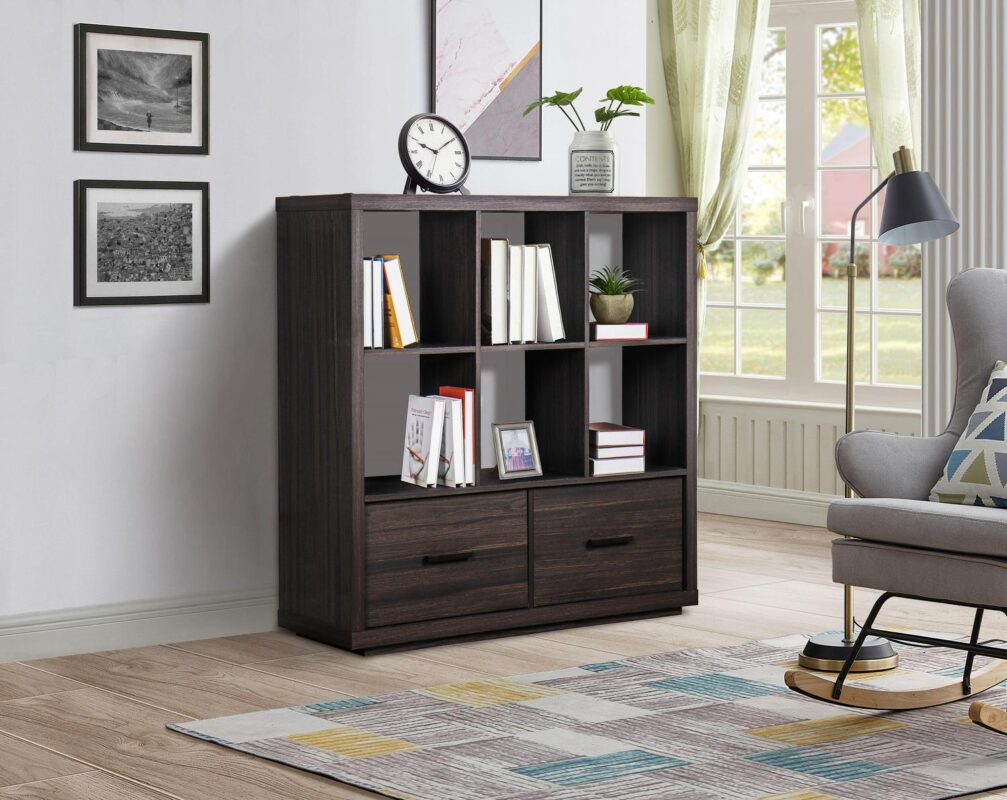 Better Homes and Gardens Steele 6 Cube Storage Bookcase Organizer with Drawers, Tobacco Oak Finish - Image 8