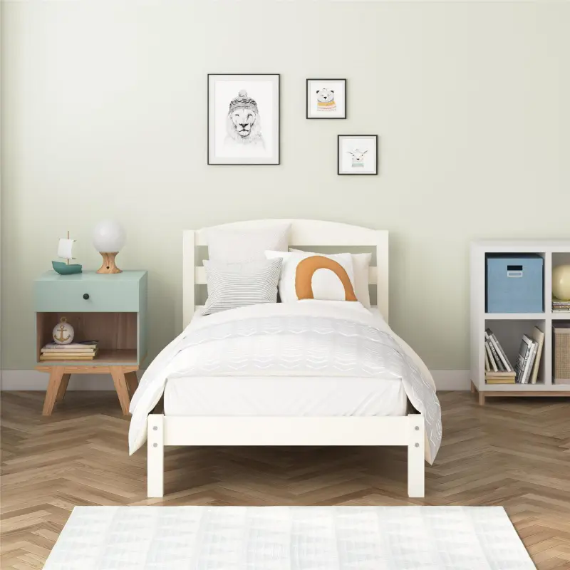 Better Homes and Gardens Leighton Bed Frame with Signature Sleep Tranquil 8-Inch Pocket Spring Mattress, Twin, White - Image 3