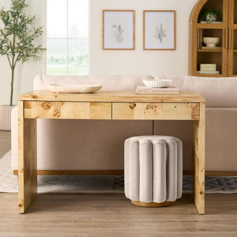 Better Homes and Gardens Burlwood Writing Desk with Two Drawers, Light Burl Wood Veneer - Image 2